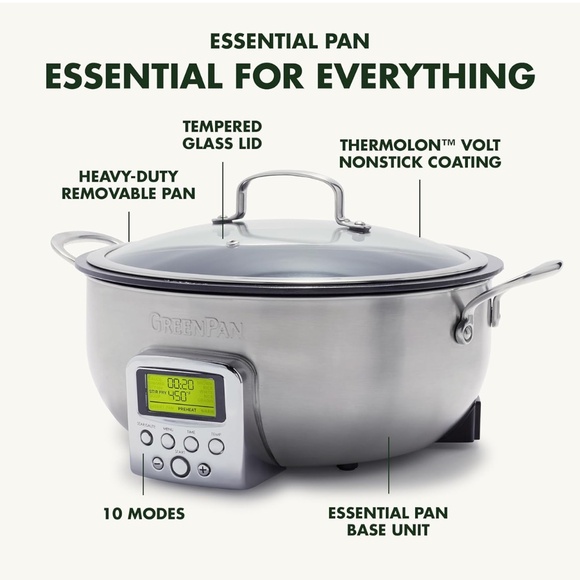 GreenPan Elite 6QT Electric Skillet, Sear Saute Stir-Fry Cook Rice, Healthy Cera - Picture 3 of 9